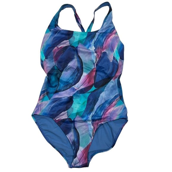Athleta Other - NWT ATHLETA Malibu Printed One Piece Swimsuit LARGE Blue Purple